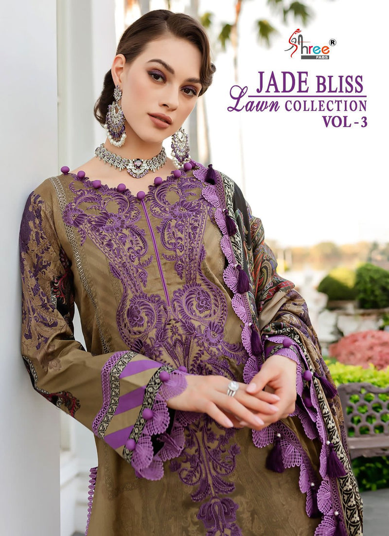 Shree Fabs Jade Bliss Lawn Collection Vol 3 Pure Cotton Print Exclusive Embroidery Patches Designer Pakistani Salwar Suit