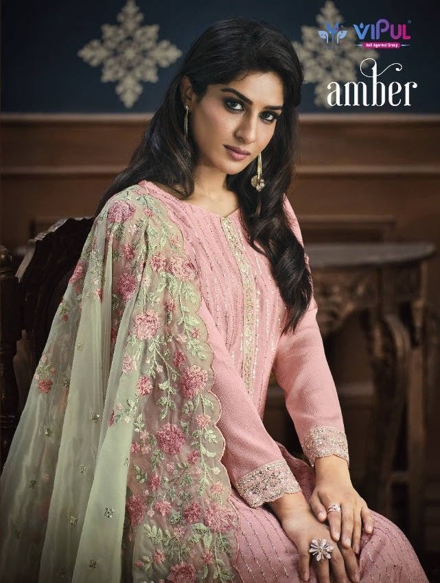 Vipul Amber Chinnon Embroidery Work Heavy Fancy Designer Festive Partywear Salwar Kameez