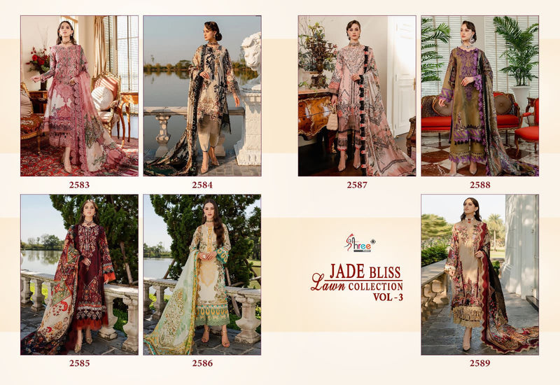 Shree Fabs Jade Bliss Lawn Collection Vol 3 Pure Cotton Print Exclusive Embroidery Patches Designer Pakistani Salwar Suit