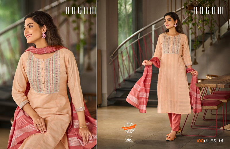 100 Milles Aagam Pure Cotton With Heavy Embroidery Work Stylish Designer Festive Wear Kurti