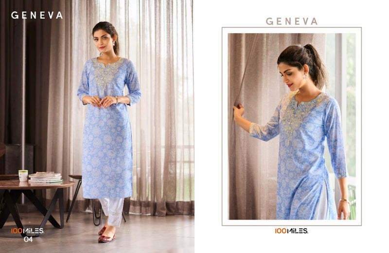 100 Mills Geneva Georgette With Chikankari Printed work Stylisj Designer Casual Wear Fancy Kurti