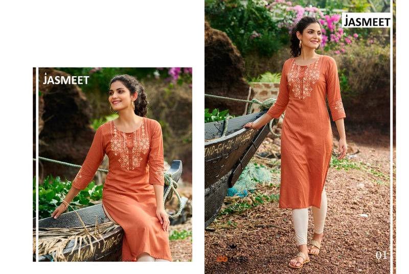 100 Miles Jasmeet Linen Cotton Stylish Designer Casual Wear Elegant Kurti