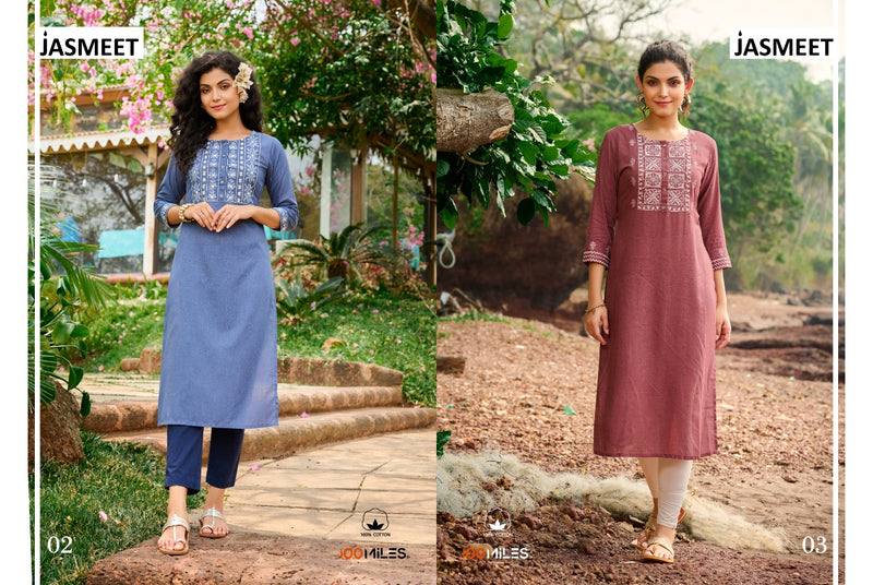 100 Miles Jasmeet Linen Cotton Stylish Designer Casual Wear Elegant Kurti