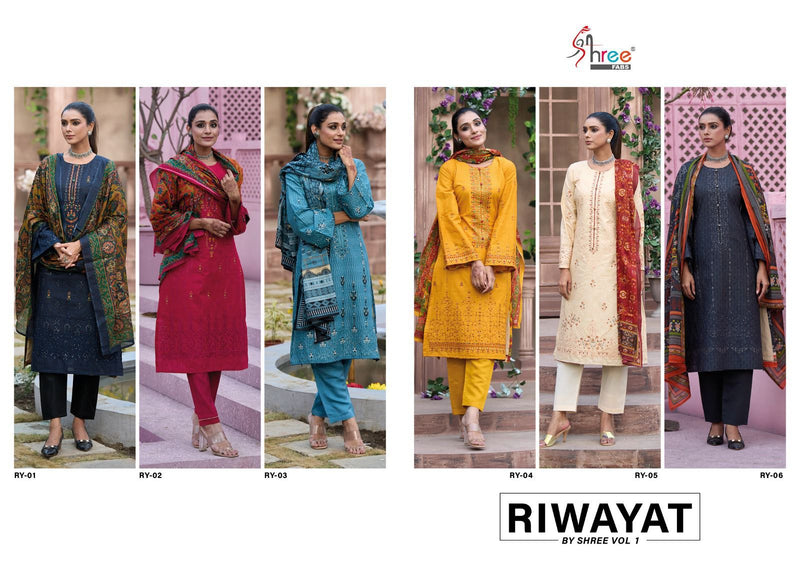 Shree Fabs Riwayat Vol 1 Pure Lawn Cotton Print Exclusive Self Embroidery Fancy Partywear Designer Salwar Suit