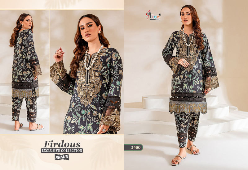 Shree Fabs Firdous Exclusive Collection Remix Pure Cotton Print Exclusive Embroidery Patch Stylish Pakistani Salwar Suit