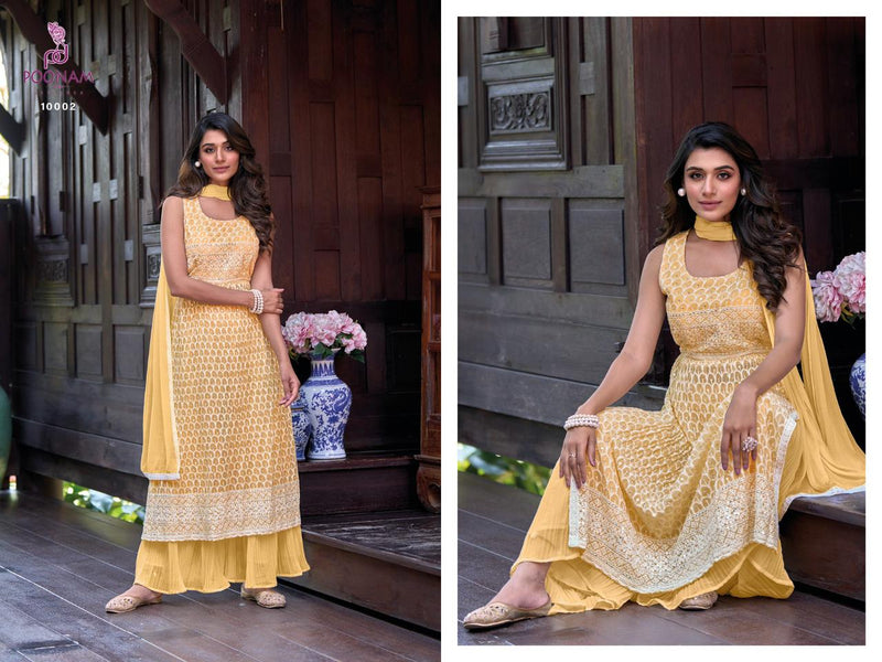 Poonam Designer Hurab Pure Georgette Siffli Work Nayra Cut Designer Partywear Kuti