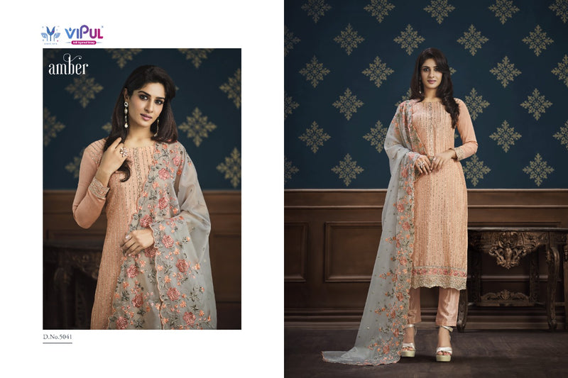 Vipul Amber Chinnon Embroidery Work Heavy Fancy Designer Festive Partywear Salwar Kameez