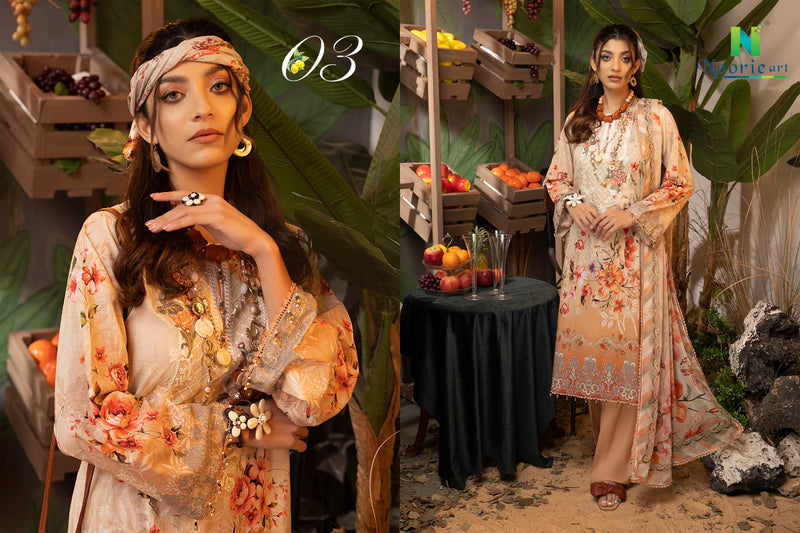 Noorie Art Libaas Pure Superior Cambric Cotton Digital Printed Neck Embroidery Pakistani Salwar Suit