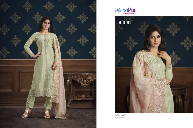 Vipul Amber Chinnon Embroidery Work Heavy Fancy Designer Festive Partywear Salwar Kameez