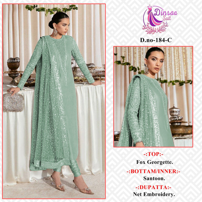 Dinsaa Suit DS 184 Georgette Embroidery Work Partywear Designer Salwar Kameez