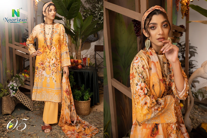 Noorie Art Libaas Pure Superior Cambric Cotton Digital Printed Neck Embroidery Pakistani Salwar Suit