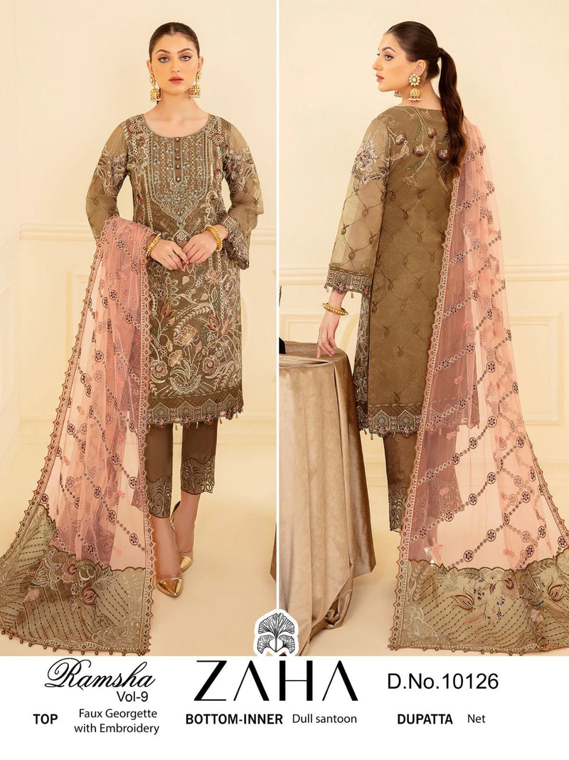 Zaha Ramsha Vol 9 Georgette Heavy Embroidery Back Work Designer Pakistani Salwar Suit