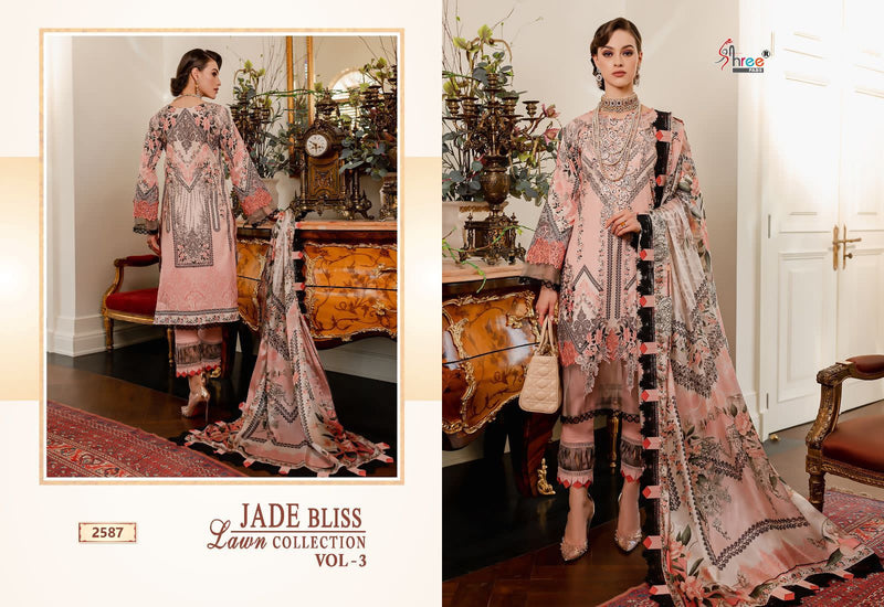 Shree Fabs Jade Bliss Lawn Collection Vol 3 Pure Cotton Print Exclusive Embroidery Patches Designer Pakistani Salwar Suit