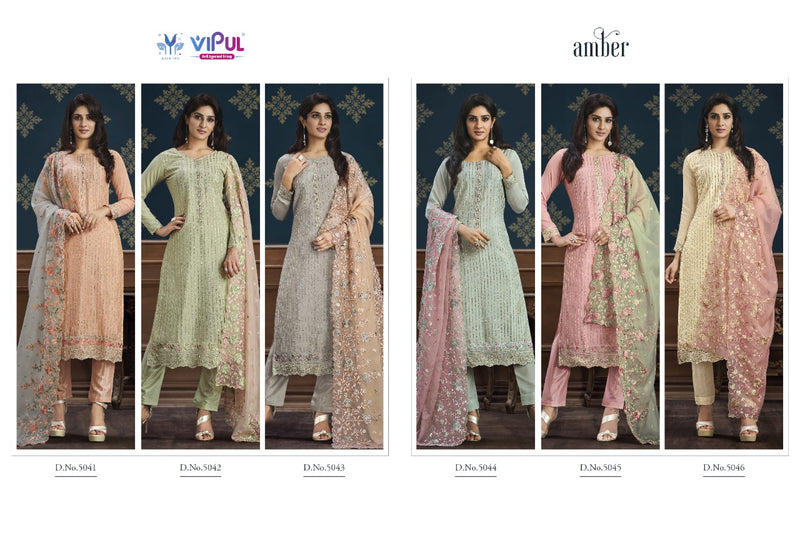 Vipul Amber Chinnon Embroidery Work Heavy Fancy Designer Festive Partywear Salwar Kameez