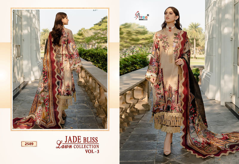 Shree Fabs Jade Bliss Lawn Collection Vol 3 Pure Cotton Print Exclusive Embroidery Patches Designer Pakistani Salwar Suit