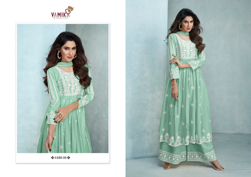 Vamika Aadhira Vol 3 Gold Pure Rayon Viscos Fabric Heavy lakhnavi Embroidery Back Work Fancy Designer Partywear Kurti