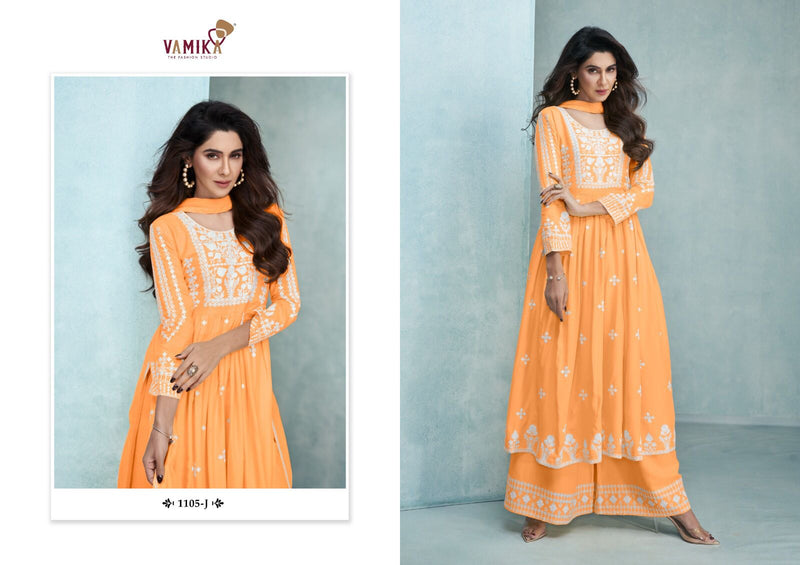 Vamika Aadhira Vol 3 Gold Pure Rayon Viscos Fabric Heavy lakhnavi Embroidery Back Work Fancy Designer Partywear Kurti