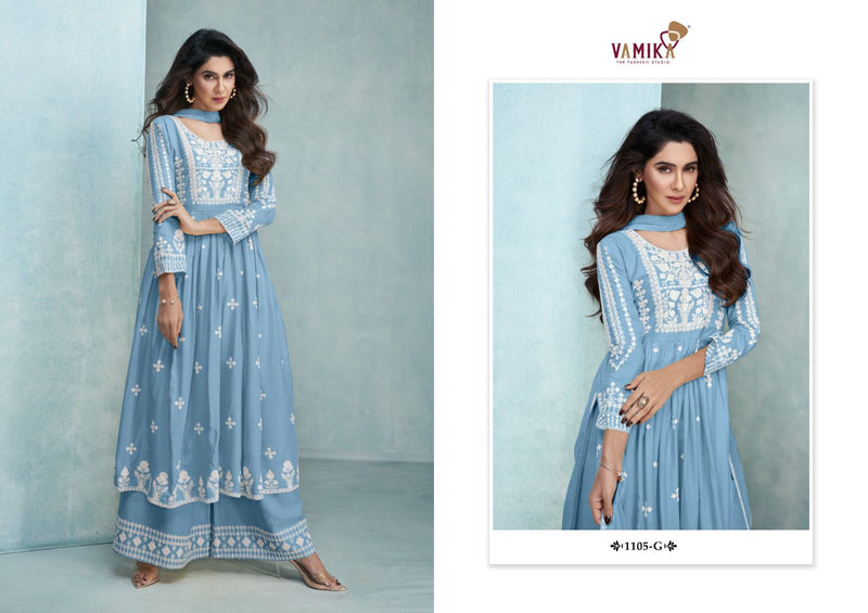 Vamika Aadhira Vol 3 Gold Pure Rayon Viscos Fabric Heavy lakhnavi Embroidery Back Work Fancy Designer Partywear Kurti