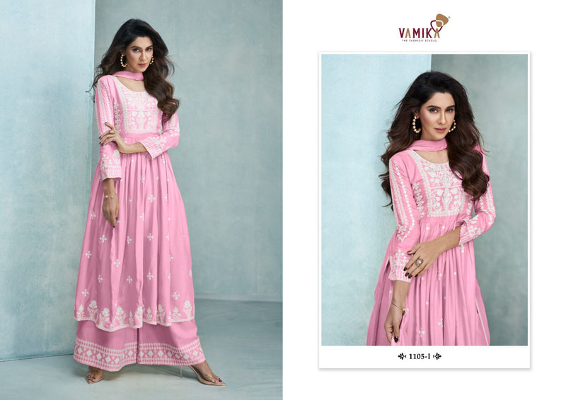 Vamika Aadhira Vol 3 Gold Pure Rayon Viscos Fabric Heavy lakhnavi Embroidery Back Work Fancy Designer Partywear Kurti