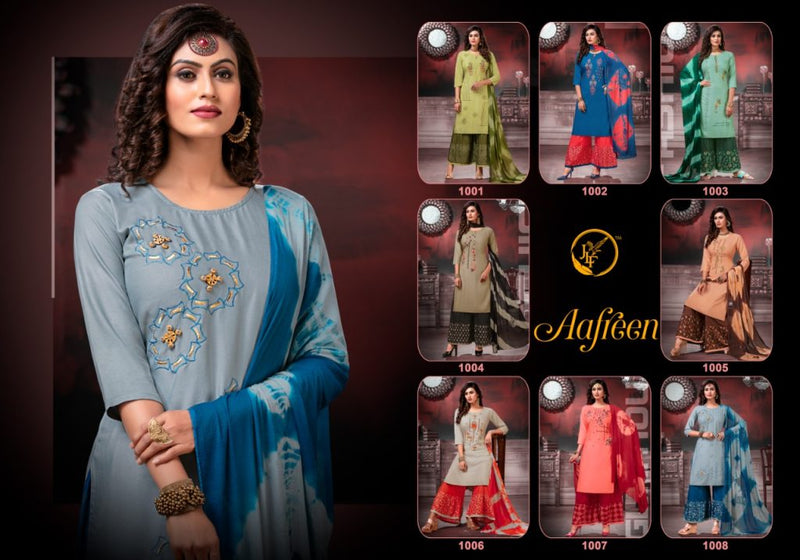 Jlf Presents Aafreen Rayon With Heavy Embroidery Work Stylish Designer Party Wear Fancy Kurti