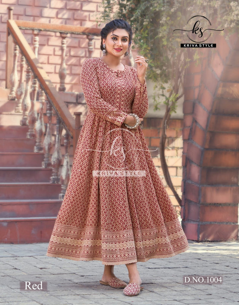 Kriva Style Aaina Rayon Designer Long Fancy Party Wear Gown Type Kurtis