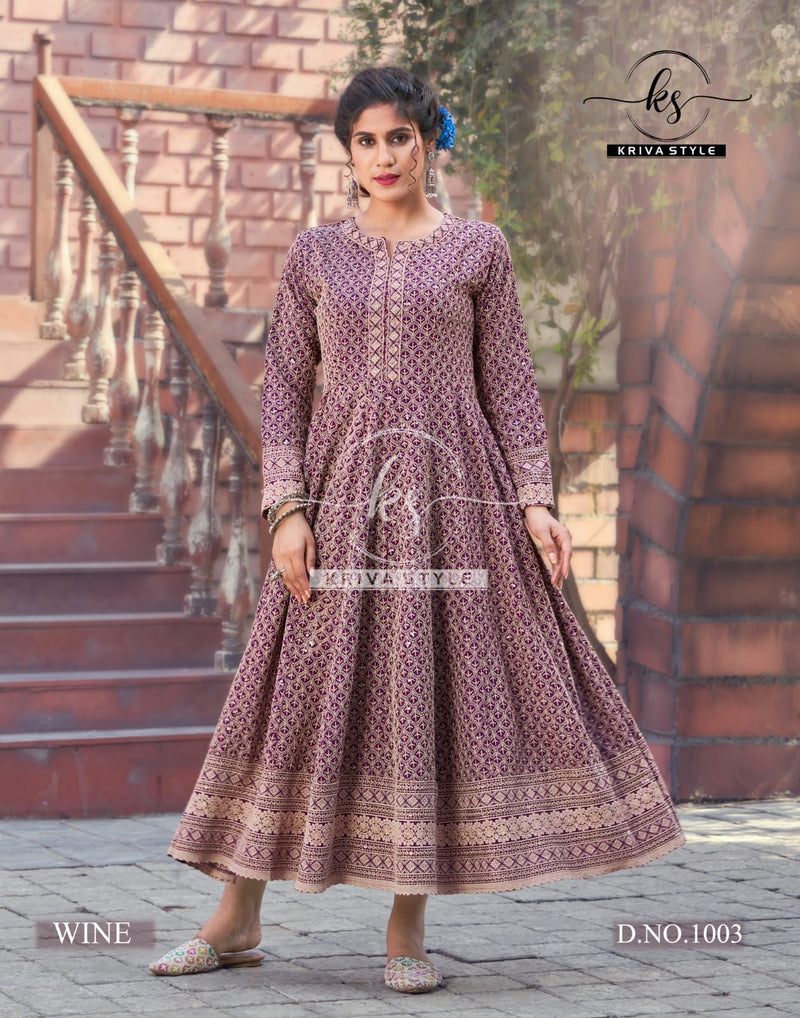 Kriva Style Aaina Rayon Designer Long Fancy Party Wear Gown Type Kurtis