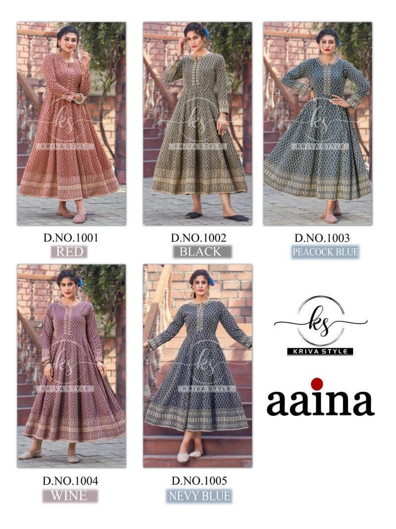 Kriva Style Aaina Rayon Designer Long Fancy Party Wear Gown Type Kurtis