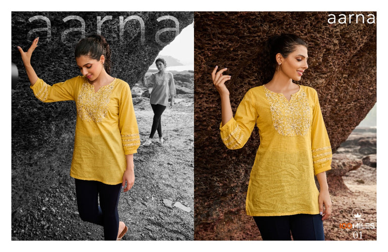 100 Miles Aarna Cotton Embroidered Top Style Fancy  Kurtis