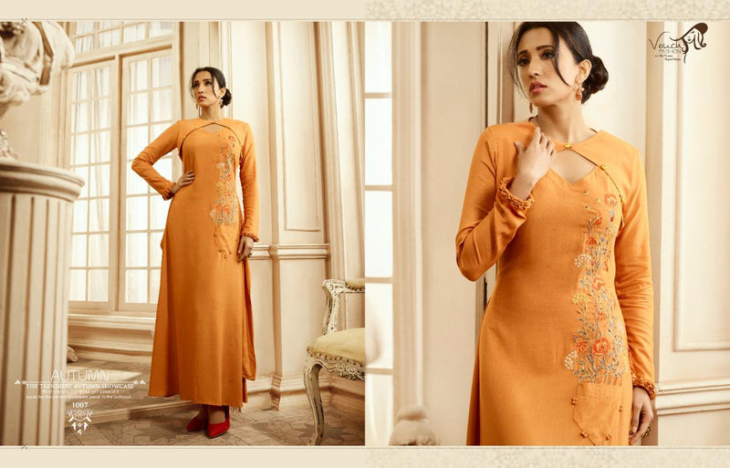 Vouch Fashion Aashna Rayon Cotton Embroidered Party Wear Designer Gown Style Long Kurtis