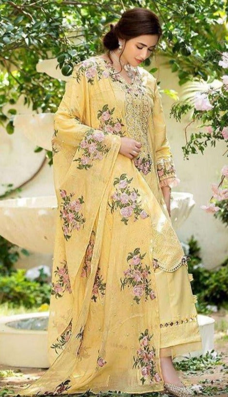 Zarqash Adan Rose Lawn Cotton Embroidered Pakistani Style Wedding Wear Salwar Suits