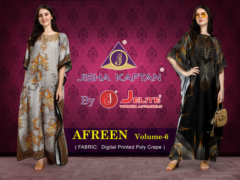 Jelite Jisha Kaftan Afreen Vol 6 Polyester Crepe Printed Stylish Fancy Kaftans