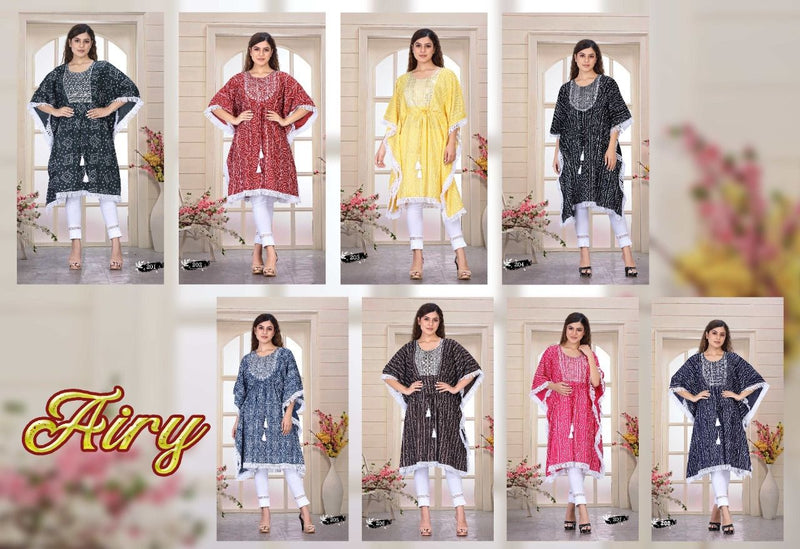 Beauty Queen Airy Vol 1 Rayon Fancy Stylish Kaftan With Bandhani Print