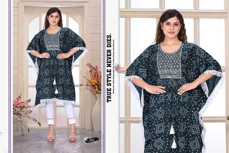 Beauty Queen Airy Vol 1 Rayon Fancy Stylish Kaftan With Bandhani Print