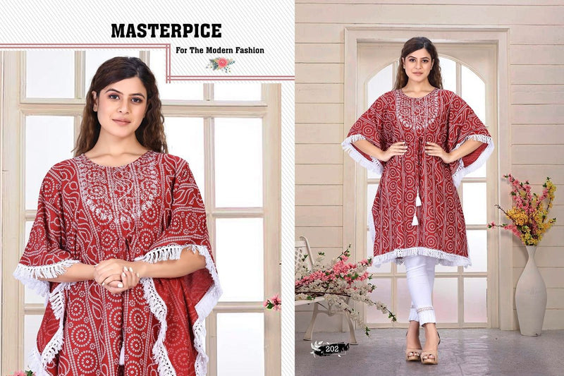 Beauty Queen Airy Vol 1 Rayon Fancy Stylish Kaftan With Bandhani Print