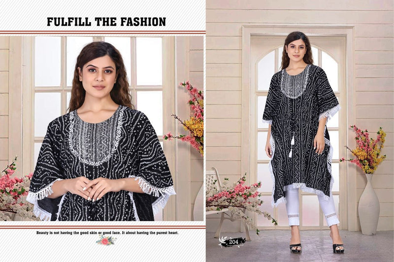 Beauty Queen Airy Vol 1 Rayon Fancy Stylish Kaftan With Bandhani Print