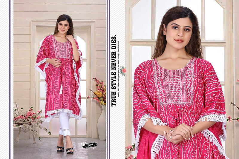 Beauty Queen Airy Vol 1 Rayon Fancy Stylish Kaftan With Bandhani Print