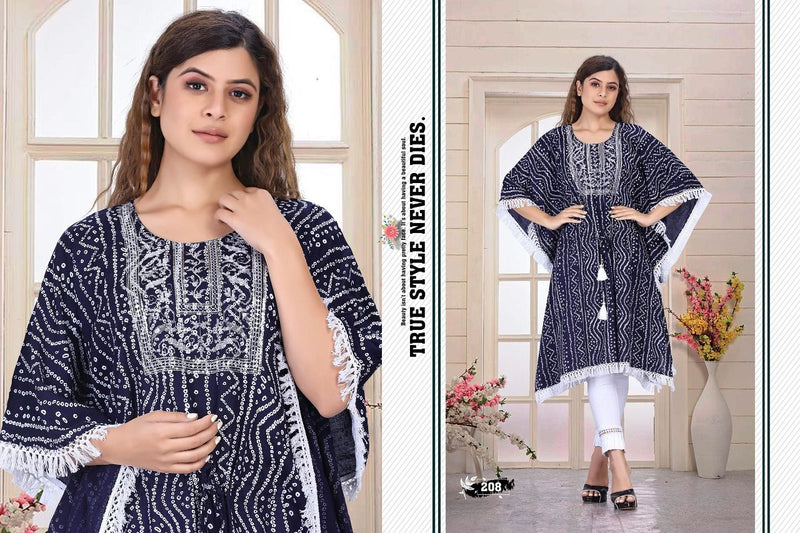 Beauty Queen Airy Vol 1 Rayon Fancy Stylish Kaftan With Bandhani Print