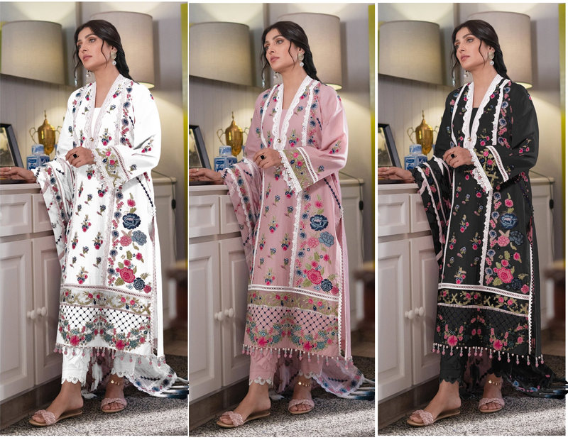 AL Laam L 101 A B C Cotton Heavy Embroidery Pakistani Style Salwar Sui