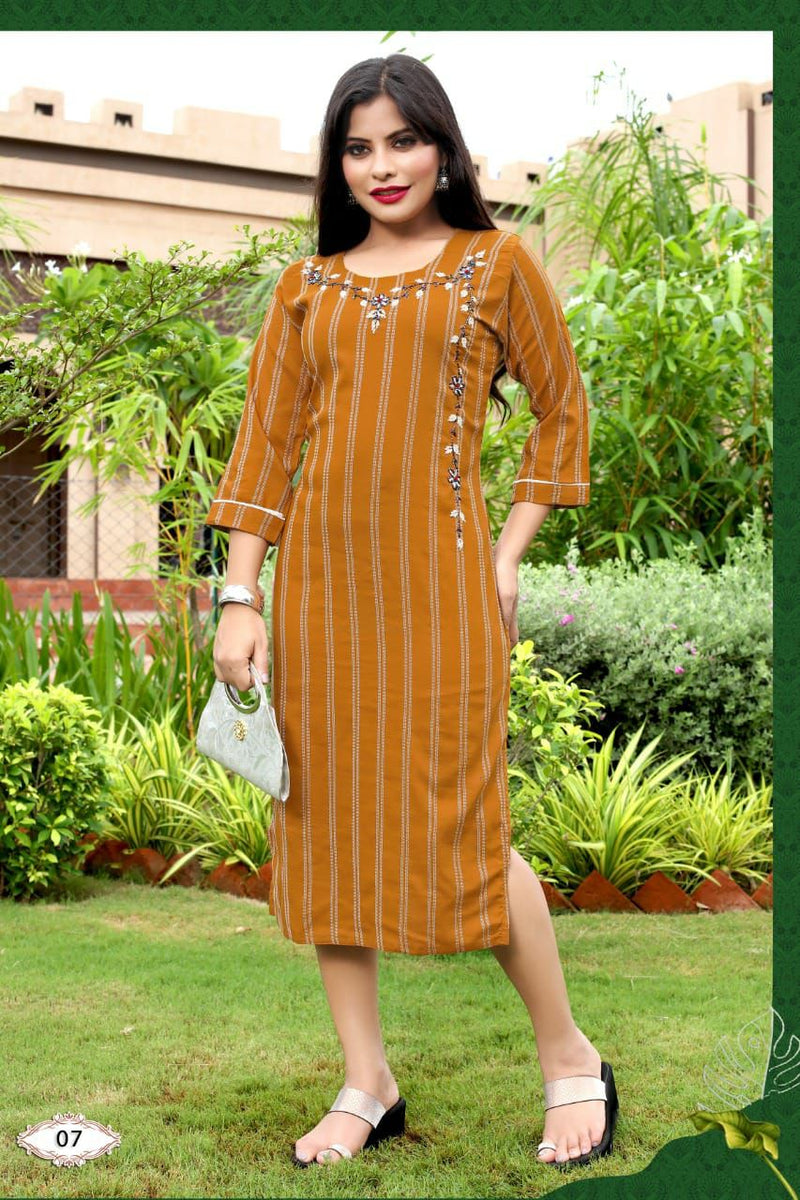 Riya Alisha Rayon With Hand Work Stylish Designer Fancy Casual Look Kurti