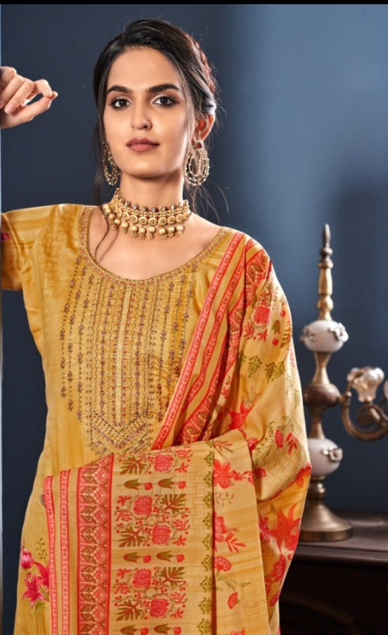 Alok Suits Sheep Jam Cotton Designer Party Wear Embroidered Salwar Kameez With Digital Print