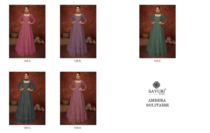 Sayuri Designer Ameera Solitaire Georgette Designer Ready Made Suits With Heavy Embroidery