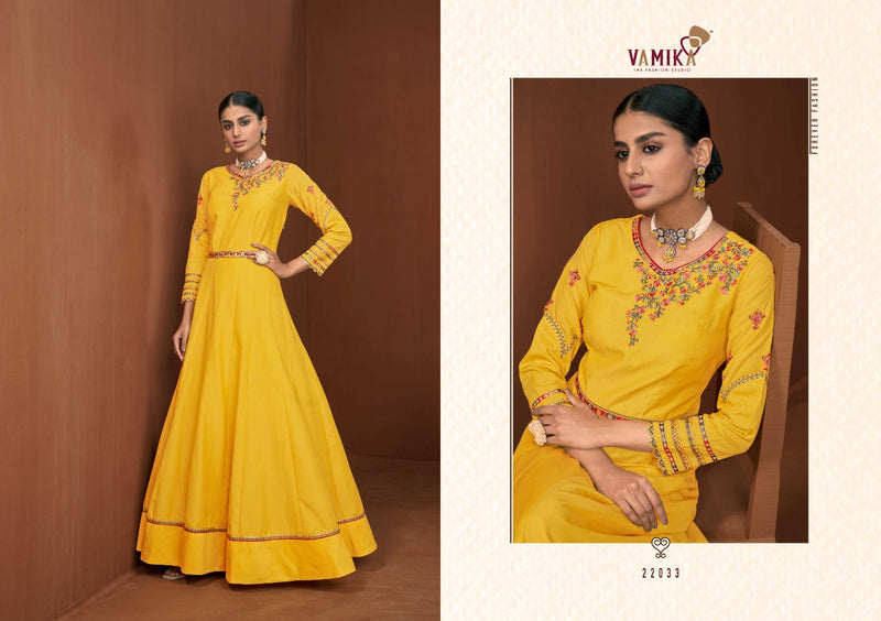 Vamika Fashion Amorina Vol 7 Muslin Silk Long Gown Style Fancy Party Wear Kurtis