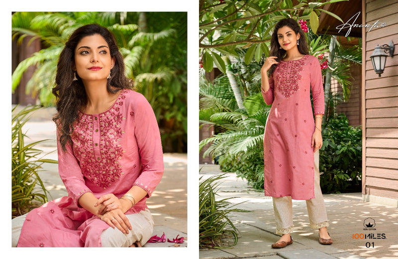 100 Miles Ananta Cotton Fancy Party Wear Kurtis With Chikankari Work