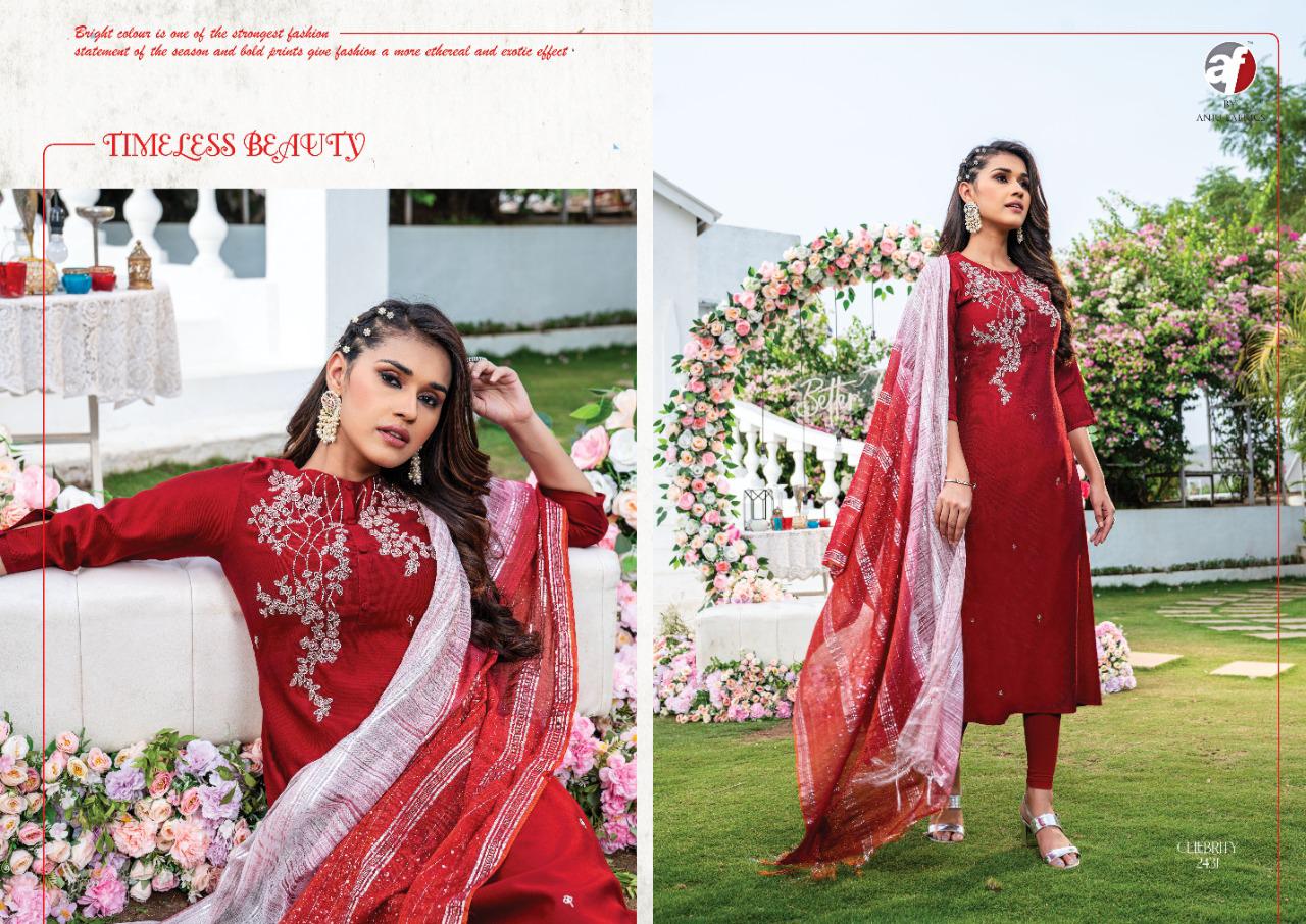 Anju Fabrics Celebrity Vol 8 Viscose Designer Party Wear Kurtis With Bottom & Dupatta