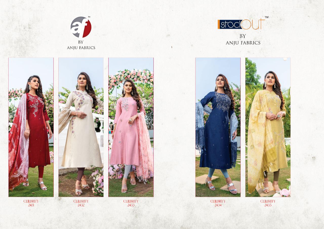 Anju Fabrics Celebrity Vol 8 Viscose Designer Party Wear Kurtis With Bottom & Dupatta