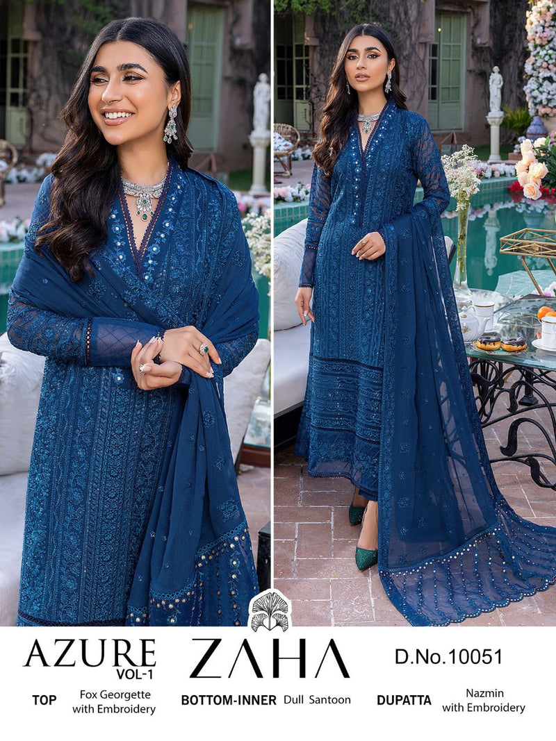 Zaha Azure Vol 1 Georgette With Embroidery Work Stylish Designer Pakistani Salwar Kameez