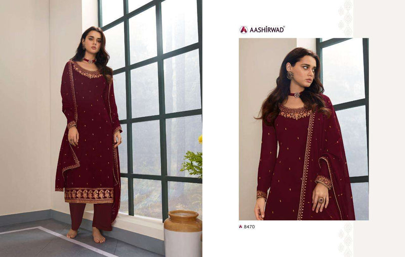 Aashirwad Creation Launch Ghazal Georgette With Neck Embroidery Work Casual Wear Salwar Suits