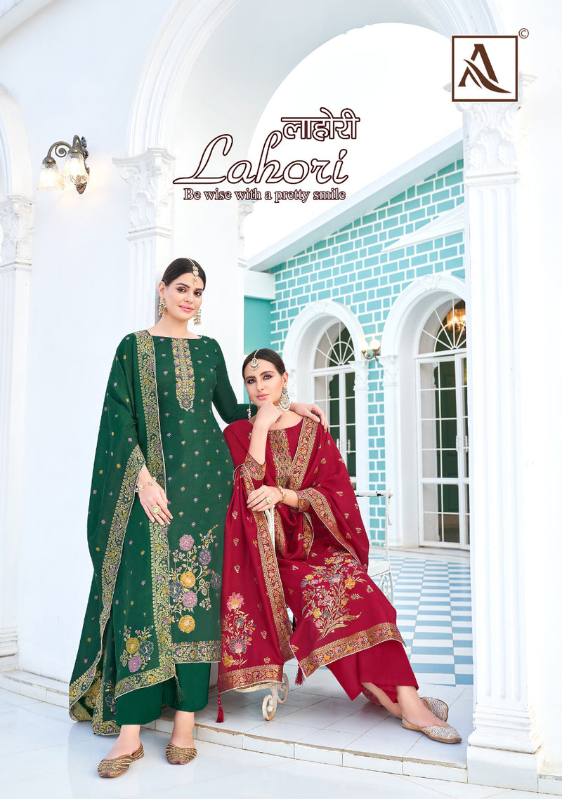 Alok Suit Lahori Pure Viscose Dola Jacquard Exclusive Hand Work Salwar Suit