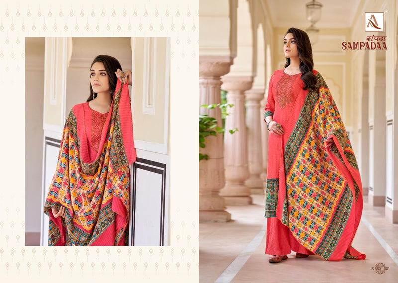 Alok Suit Sampadaa Pure Wool Digital Print Pashmina Embroidery Work Salwar Kameez