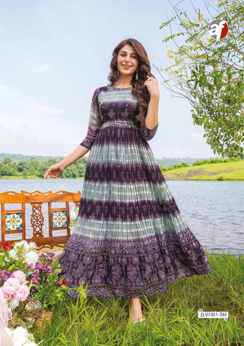 Anju Fabs Bahara Georgette With Heavy Embroidery Work Stylish Designer Party Wear Long Kurti